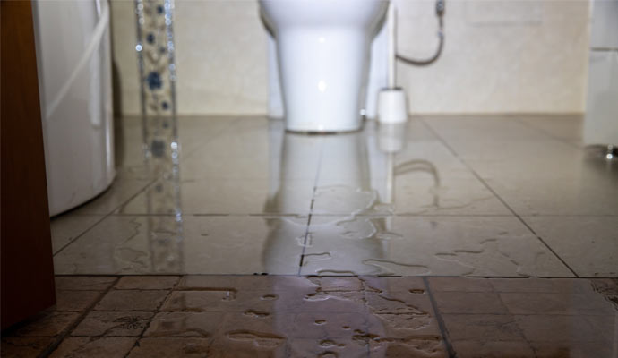 Overflowing water on the floor from the toilet